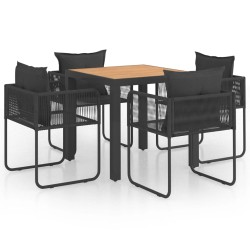 Ensemble à manger de jardin 5pcs PVC résine tressée noir marron 