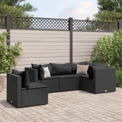 Salon de jardin 5 pcs avec coussins Noir Résine tressée 