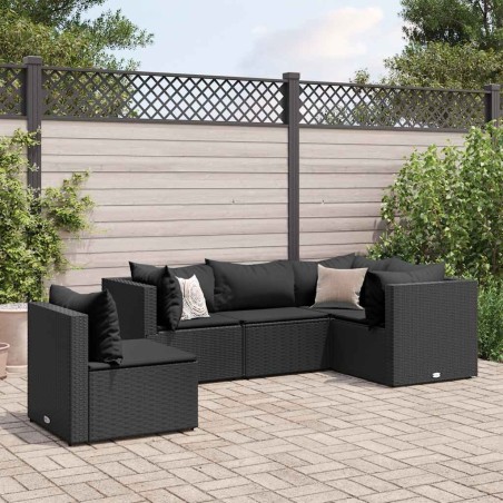 Salon de jardin 5 pcs avec coussins Noir Résine tressée 