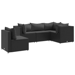 Salon de jardin 5 pcs avec coussins Noir Résine tressée 