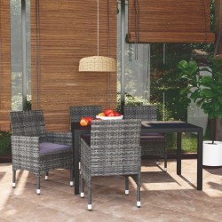 Ensemble à manger de jardin coussins 5pcs Résine tressée Gris 