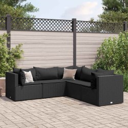 Salon de jardin 5 pcs avec coussins Noir Résine tressée 