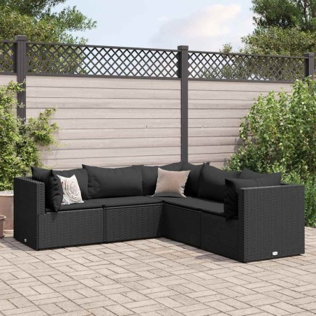 Salon de jardin 5 pcs avec coussins Noir Résine tressée 