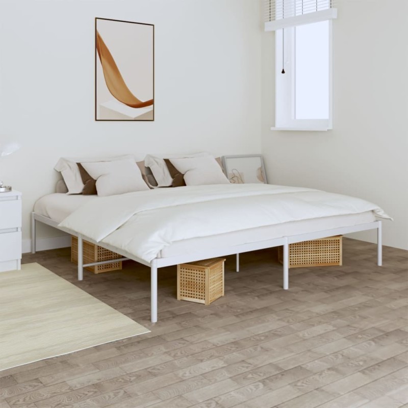 Cadre de lit métal sans matelas blanc 193x203 cm 