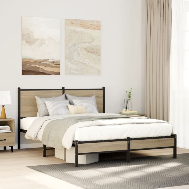 Cadre de lit en métal sans matelas chêne sonoma 137x190 cm 