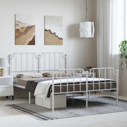 Cadre de lit métal sans matelas et pied de lit blanc 135x190 cm 