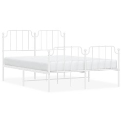 Cadre de lit métal sans matelas et pied de lit blanc 135x190 cm 