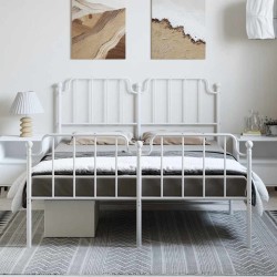 Cadre de lit métal sans matelas et pied de lit blanc 135x190 cm 