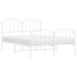 Cadre de lit métal sans matelas et pied de lit blanc 135x190 cm 