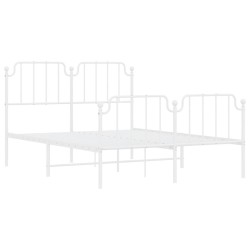 Cadre de lit métal sans matelas et pied de lit blanc 135x190 cm 
