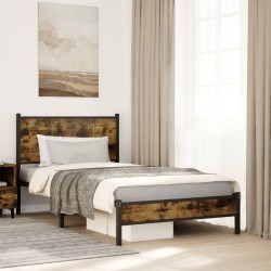 Cadre de lit en métal sans matelas chêne fumé 107x203 cm 