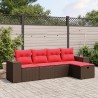 Salon de jardin avec coussins 5 pcs marron résine tressée 