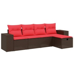 Salon de jardin avec coussins 5 pcs marron résine tressée 