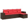 Salon de jardin avec coussins 5 pcs marron résine tressée 