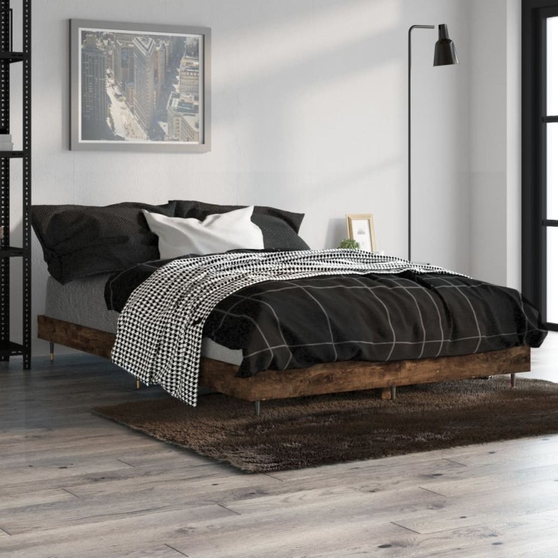 Cadre de lit sans matelas chêne fumé 120x190 cm bois ingénierie Cadre de lit sans matelas chêne fumé 120x190 cm bois ingénierie