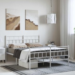 Cadre de lit métal sans matelas et pied de lit blanc 135x190 cm 