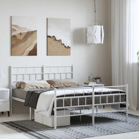 Cadre de lit métal sans matelas et pied de lit blanc 135x190 cm 