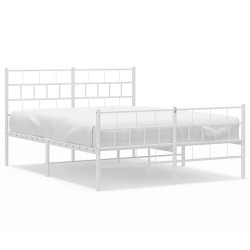 Cadre de lit métal sans matelas et pied de lit blanc 135x190 cm 