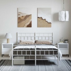 Cadre de lit métal sans matelas et pied de lit blanc 135x190 cm 