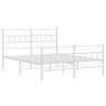 Cadre de lit métal sans matelas et pied de lit blanc 135x190 cm 
