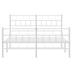 Cadre de lit métal sans matelas et pied de lit blanc 135x190 cm 