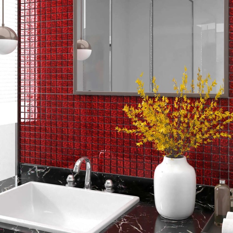 Carreaux mosaïque 11 pcs Rouge 30x30 cm Verre 