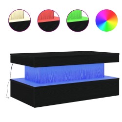 Table basse avec lumières LED chêne noir 90x50x40 cm 