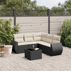 Salon de jardin 6 pcs avec coussins noir résine tressée 