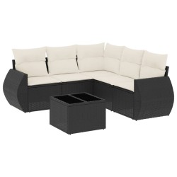 Salon de jardin 6 pcs avec coussins noir résine tressée 