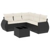 Salon de jardin 6 pcs avec coussins noir résine tressée 