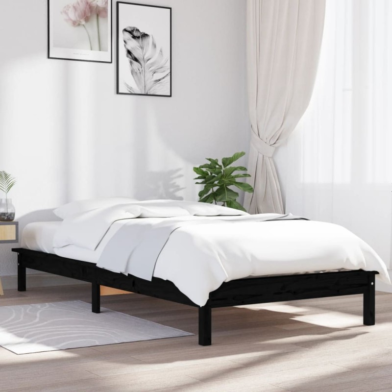 Cadre de lit sans matelas noir 100x200 cm bois massif 