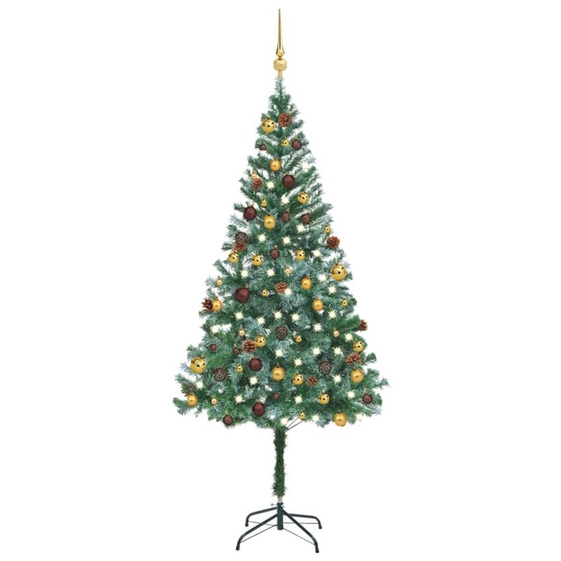 Arbre de Noël artificiel pré-éclairé/boules pommes de pin 180cm 