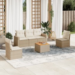 Salon de jardin avec coussins 6 pcs beige résine tressée 