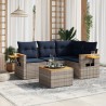 Salon de jardin 5 pcs avec coussins gris résine tressée 