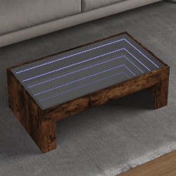 Table basse avec LED infini chêne fumé 90x50x30 cm 