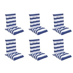 Coussins de chaise à dossier bas lot de 6 rayures bleu/blanc 