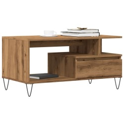 Table basse chêne artisanal 90x49x45 cm bois d'ingénierie 
