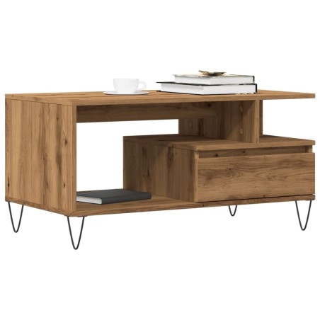 Table basse chêne artisanal 90x49x45 cm bois d'ingénierie 