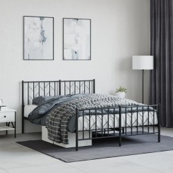 Cadre de lit métal sans matelas avec pied de lit noir 140x190cm 