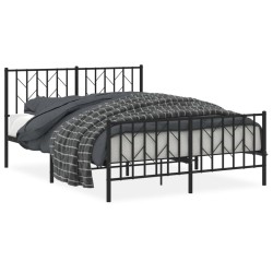 Cadre de lit métal sans matelas avec pied de lit noir 140x190cm 