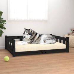 Lit pour chien noir 105,5x75,5x28 cm bois de pin solide 