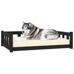 Lit pour chien noir 105,5x75,5x28 cm bois de pin solide 