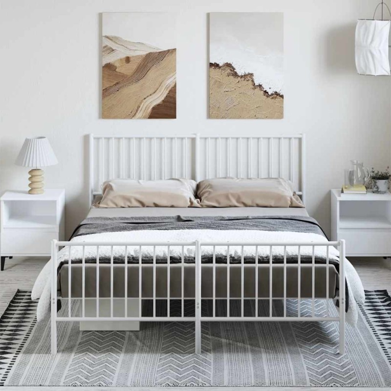 Cadre de lit métal sans matelas et pied de lit blanc 150x200 cm 