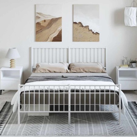Cadre de lit métal sans matelas et pied de lit blanc 150x200 cm 