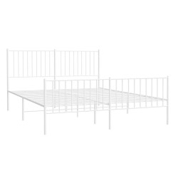 Cadre de lit métal sans matelas et pied de lit blanc 150x200 cm 