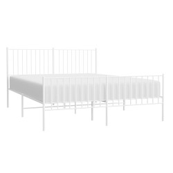 Cadre de lit métal sans matelas et pied de lit blanc 150x200 cm 