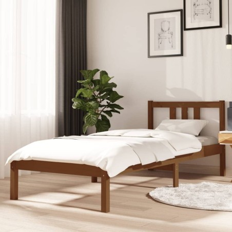 Cadre de lit sans matelas marron miel bois massif 75x190 cm 
