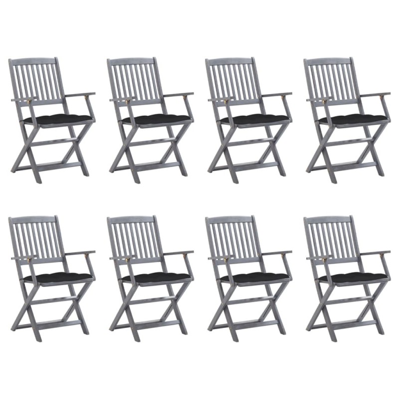 Chaises pliables d'extérieur lot de 8 et coussins Bois d'acacia 
