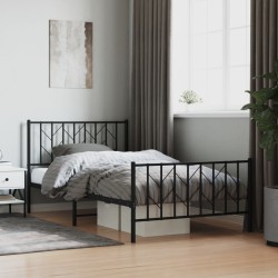 Cadre de lit métal sans matelas avec pied de lit noir 107x203cm 