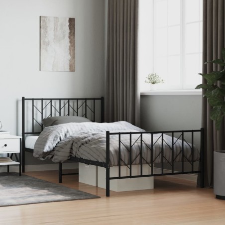 Cadre de lit métal sans matelas avec pied de lit noir 107x203cm 